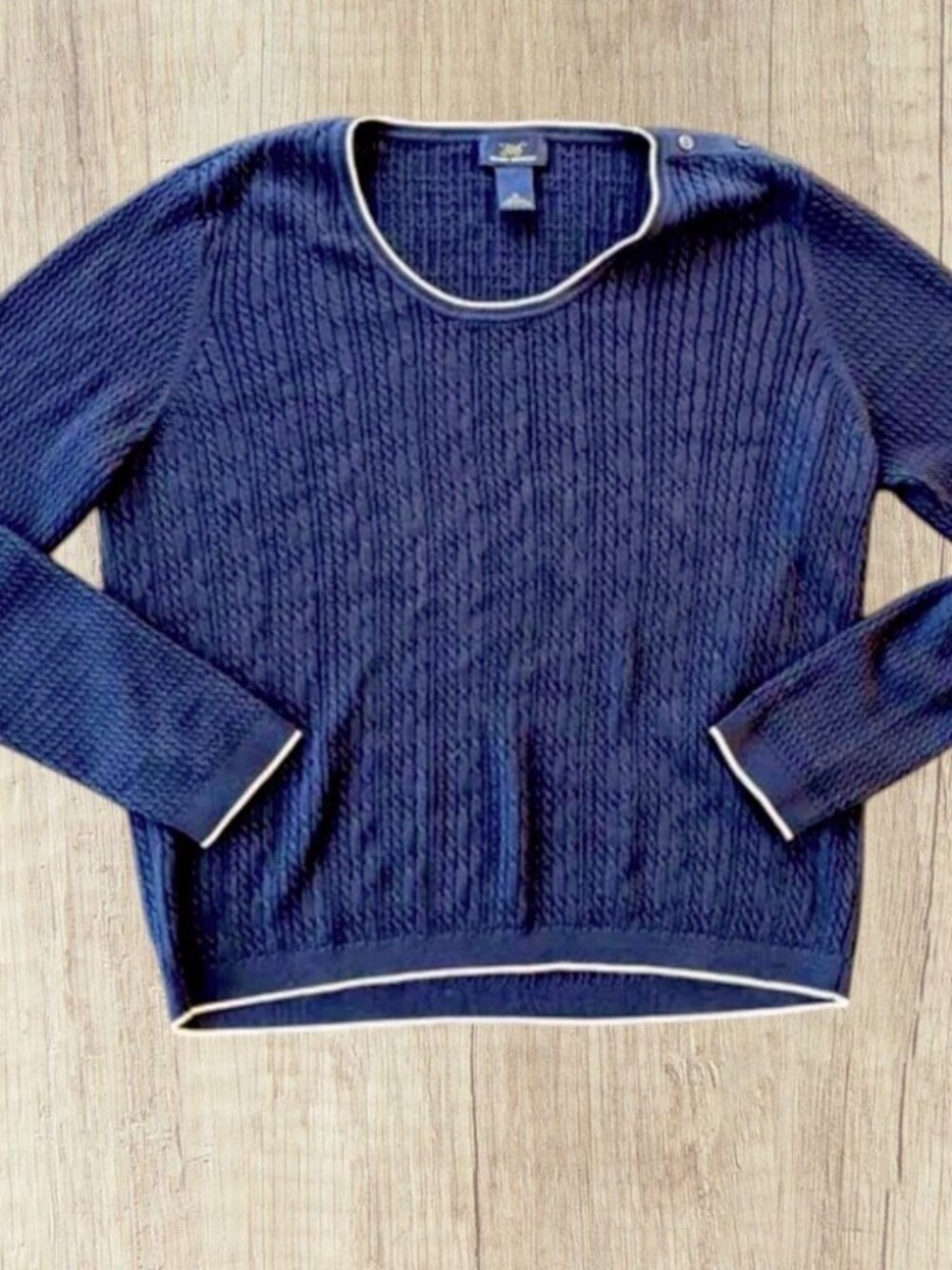 BROOKS BROTHERS Womens Navy Blue Cable Knit Silk Cotton Lightweight Sweater XL